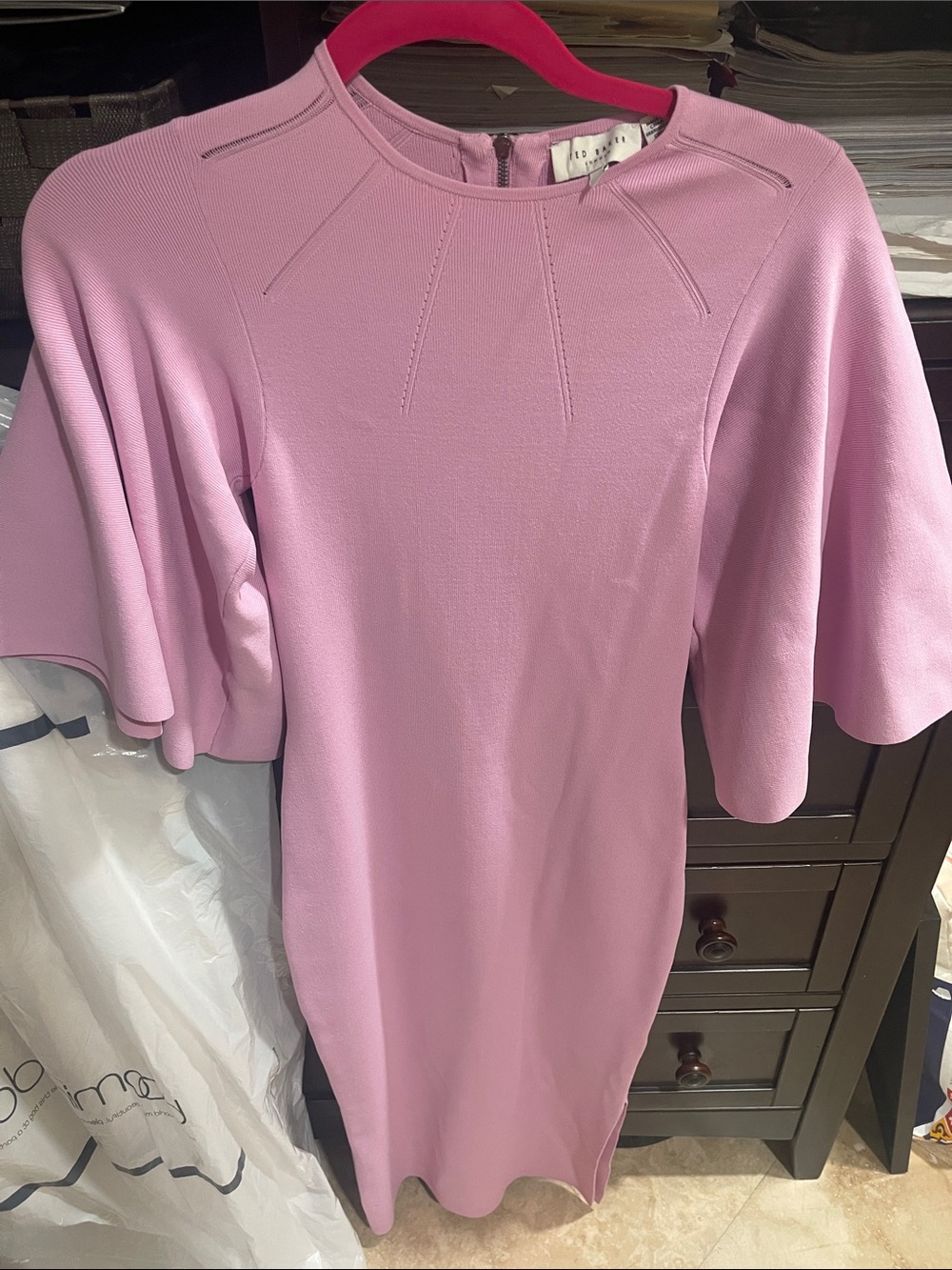 Ted Baker London Pink Midi Dress with Flutter Sleeves